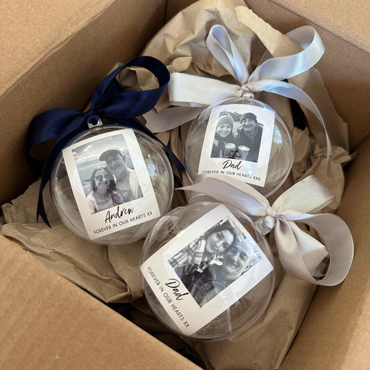 Personalised Photo Memorial Memory Christmas Clear Feather Bauble - Any Photo & Wording-0